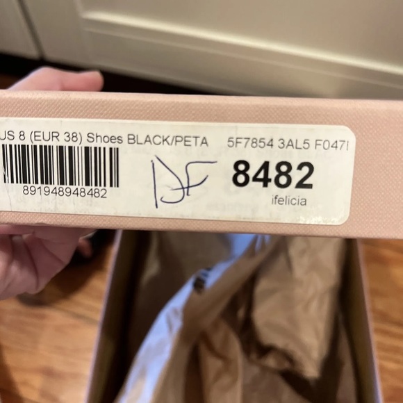 MIU MIU Vintage Womens 38 8 Pink Bow Black Leather Ballet Flats Slip On Shoes - Picture 6 of 6